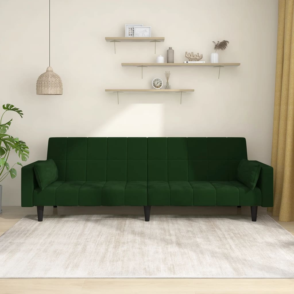 Boho Aesthetic vidaXL 2-Seater Sofa Bed with Two Pillows Dark Green Velvet | Biophilic Design Airbnb Decor Furniture 
