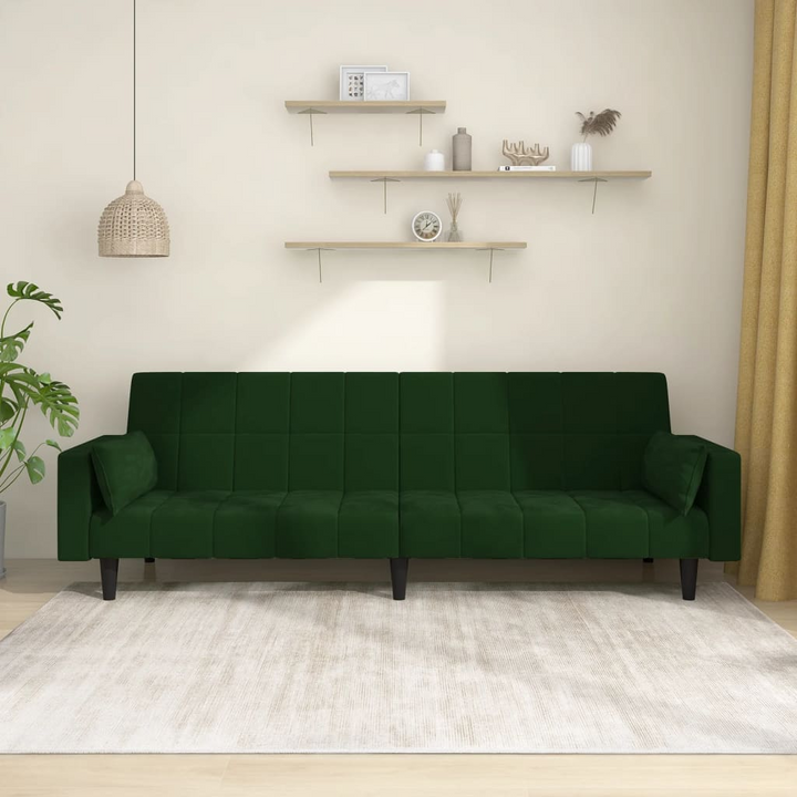 Boho Aesthetic vidaXL 2-Seater Sofa Bed with Two Pillows Dark Green Velvet | Biophilic Design Airbnb Decor Furniture 