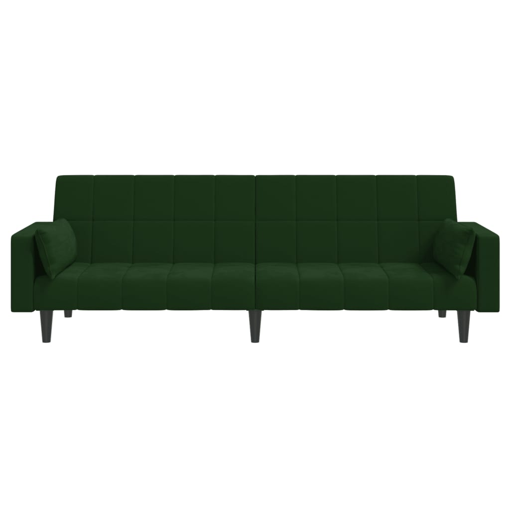 Boho Aesthetic vidaXL 2-Seater Sofa Bed with Two Pillows Dark Green Velvet | Biophilic Design Airbnb Decor Furniture 