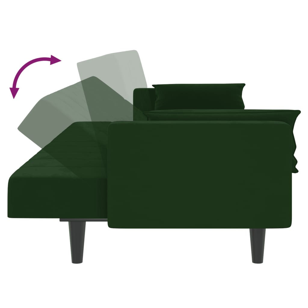 Boho Aesthetic vidaXL 2-Seater Sofa Bed with Two Pillows Dark Green Velvet | Biophilic Design Airbnb Decor Furniture 