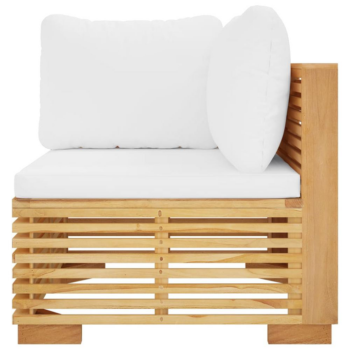 Buy farmhouse furniture Corner Sofa Teak and Cream Solid Teak Wood, Polyester Medium - Modern Cottage Farmhouse Furniture