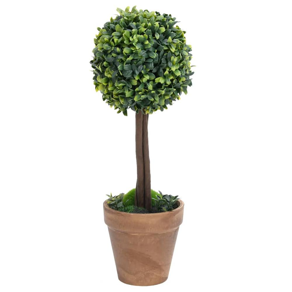 Boho Aesthetic Artificial Boxwood Plants 2 pcs with Pots Ball Shaped Green 22" | Biophilic Design Airbnb Decor Furniture 