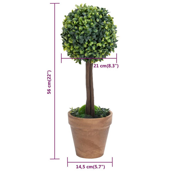 Boho Aesthetic Artificial Boxwood Plants 2 pcs with Pots Ball Shaped Green 22" | Biophilic Design Airbnb Decor Furniture 