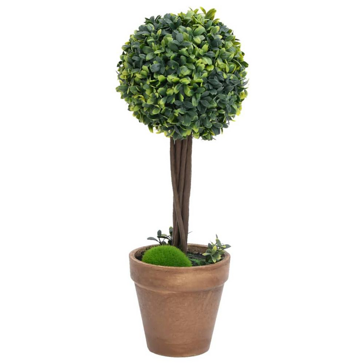 Boho Aesthetic Artificial Boxwood Plants 2 pcs with Pots Ball Shaped Green 16.1" | Biophilic Design Airbnb Decor Furniture 