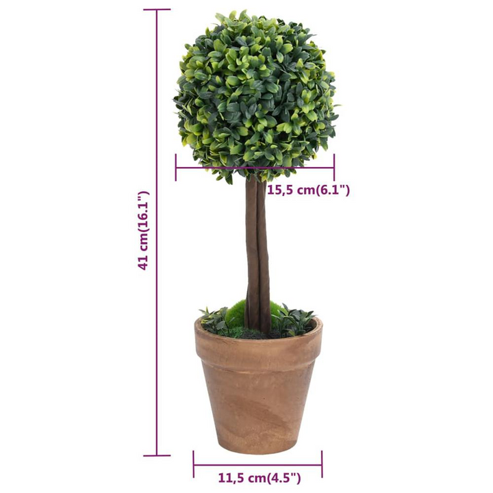 Boho Aesthetic Artificial Boxwood Plants 2 pcs with Pots Ball Shaped Green 16.1" | Biophilic Design Airbnb Decor Furniture 