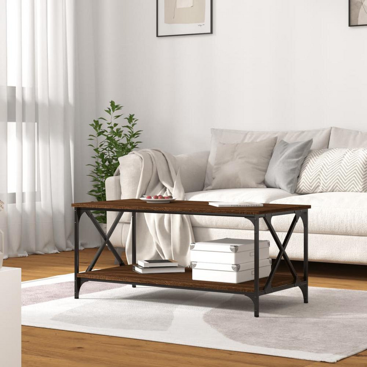 Boho Aesthetic Coffee Table Brown Oak Wood and Iron | Biophilic Design Airbnb Decor Furniture 