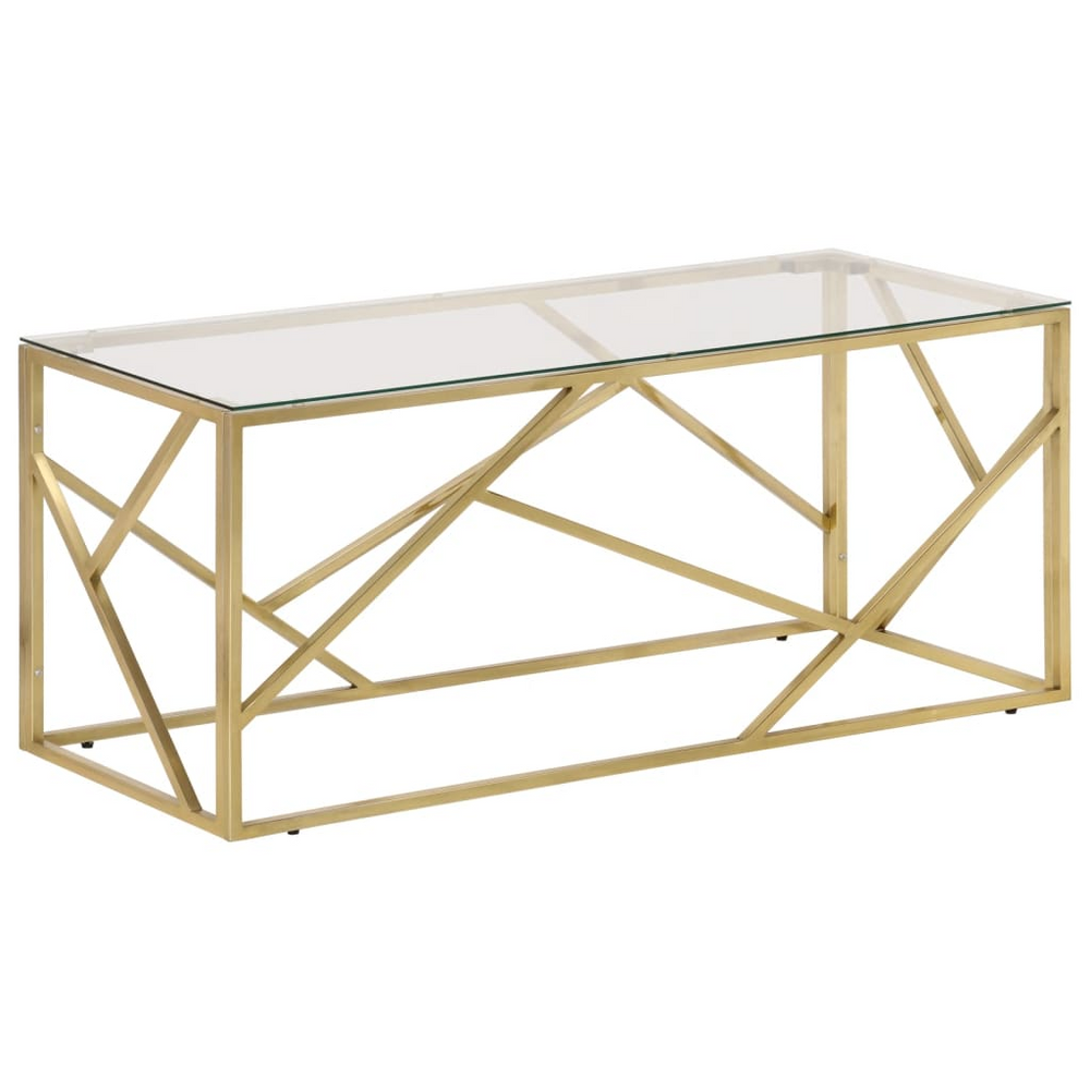 Boho Aesthetic Gold Stainless Steel and Tempered Glass Coffee Table | Biophilic Design Airbnb Decor Furniture 