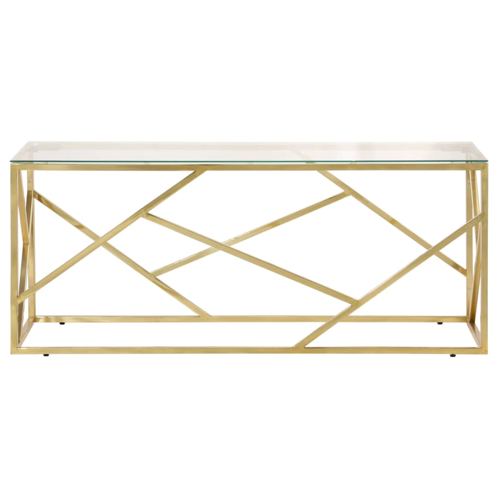 Boho Aesthetic Gold Stainless Steel and Tempered Glass Coffee Table | Biophilic Design Airbnb Decor Furniture 