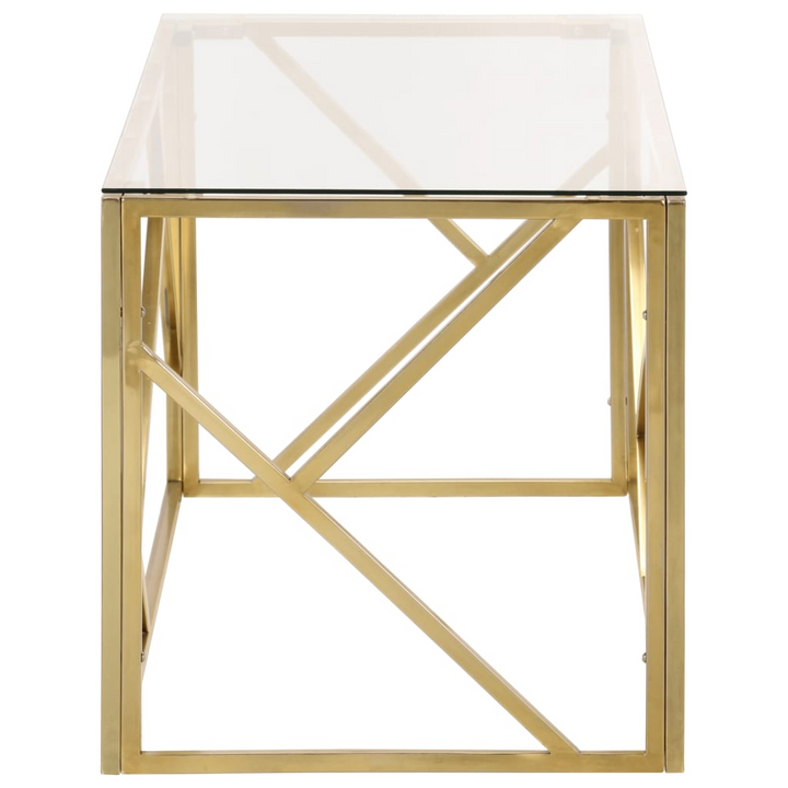 Boho Aesthetic Gold Stainless Steel and Tempered Glass Coffee Table | Biophilic Design Airbnb Decor Furniture 