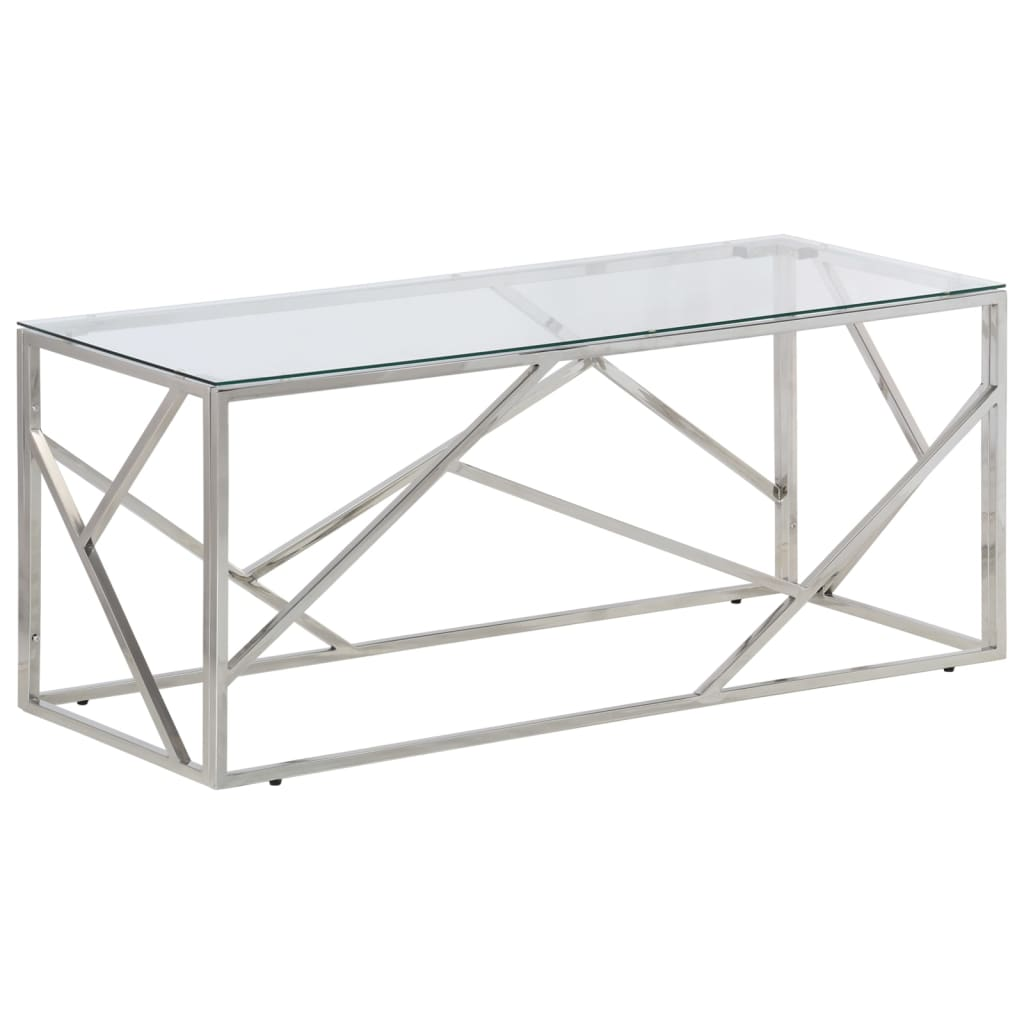 Boho Aesthetic Silver Stainless Steel and Tempered Glass Coffee Table | Biophilic Design Airbnb Decor Furniture 