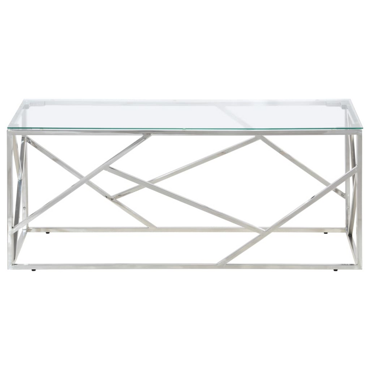 Boho Aesthetic Silver Stainless Steel and Tempered Glass Coffee Table | Biophilic Design Airbnb Decor Furniture 