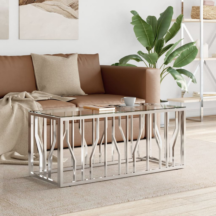 Boho Aesthetic Stainless Steel and Glass Coffee Table | Biophilic Design Airbnb Decor Furniture 