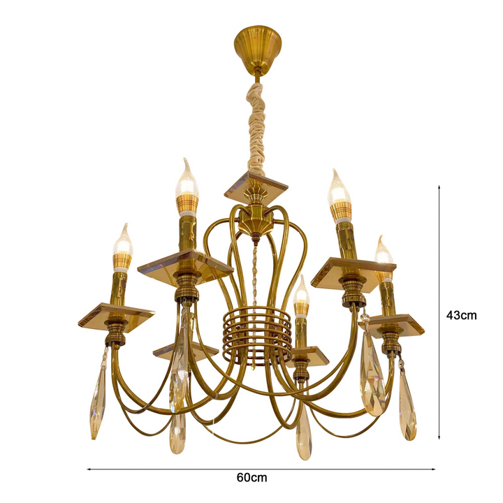 Boho Aesthetic Industrial Gold Bronze 6 light E14 Bulb Hanging chandelier Pendant Lamp | Biophilic Design Airbnb Decor Furniture 