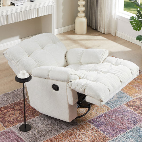 Boho Aesthetic 360 Degree Swivel Fabric Single Sofa Heavy Duty Reclining Chair for Living Room, Cream | Biophilic Design Airbnb Decor Furniture 
