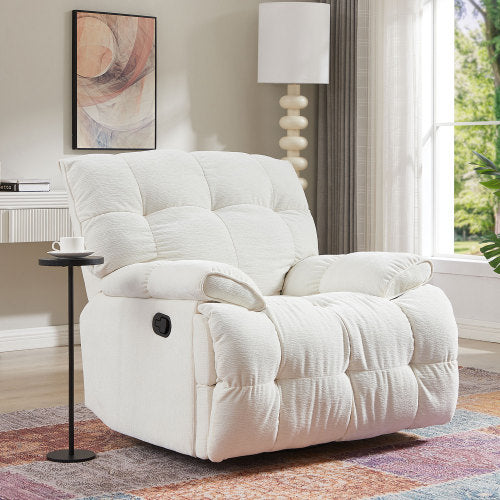 Boho Aesthetic 360 Degree Swivel Fabric Single Sofa Heavy Duty Reclining Chair for Living Room, Cream | Biophilic Design Airbnb Decor Furniture 