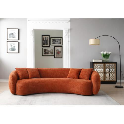 Boho Aesthetic Orange 5-Seater Boucle Sofa Modern Sectional Half Moon Leisure Couch | Biophilic Design Airbnb Decor Furniture 