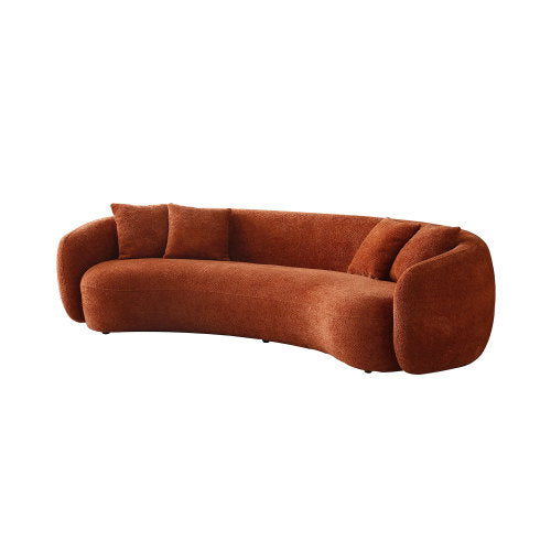 Boho Aesthetic Orange 5-Seater Boucle Sofa Modern Sectional Half Moon Leisure Couch | Biophilic Design Airbnb Decor Furniture 