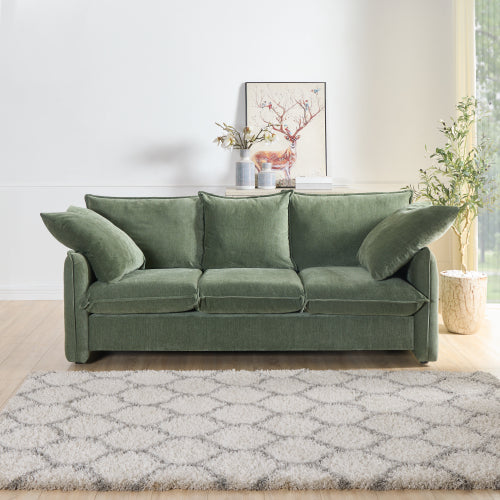 Boho Aesthetic Mid-century Sofa 3 Seater Cozy Couch for Living room Apartment Lounge Bedroom, Green | Biophilic Design Airbnb Decor Furniture 