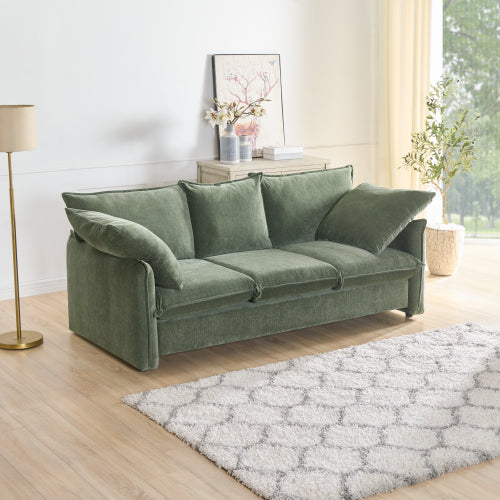 Boho Aesthetic Mid-century Sofa 3 Seater Cozy Couch for Living room Apartment Lounge Bedroom, Green | Biophilic Design Airbnb Decor Furniture 