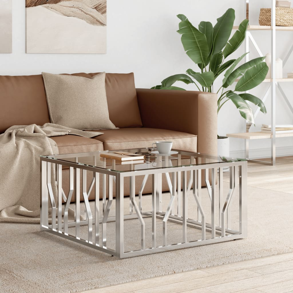 Boho Aesthetic Elegant Coffee Table 31.5"x31.5"x15.7" Stainless Steel and Glass | Biophilic Design Airbnb Decor Furniture 