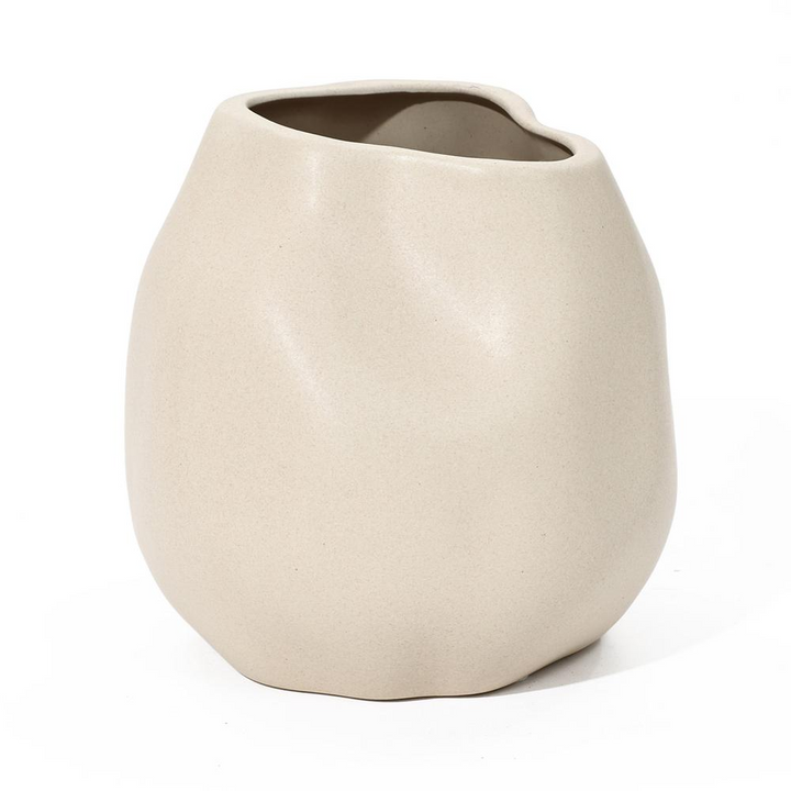 Boho Aesthetic Ivory White Ceramic Modern Round Vase | Biophilic Design Airbnb Decor Furniture 