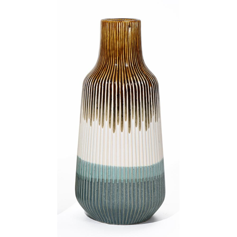 Boho Aesthetic Earth Tones Ombre 11.2-Inch Tall Stoneware Vase | Biophilic Design Airbnb Decor Furniture 