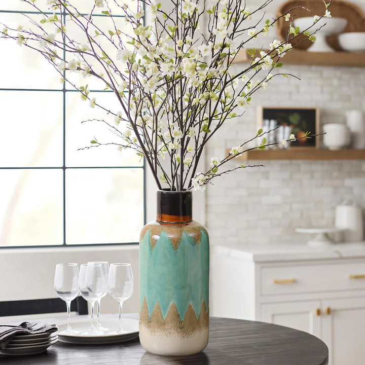 Boho Aesthetic Ocean Ombre 12.2-Inch Tall Stoneware Vase | Biophilic Design Airbnb Decor Furniture 