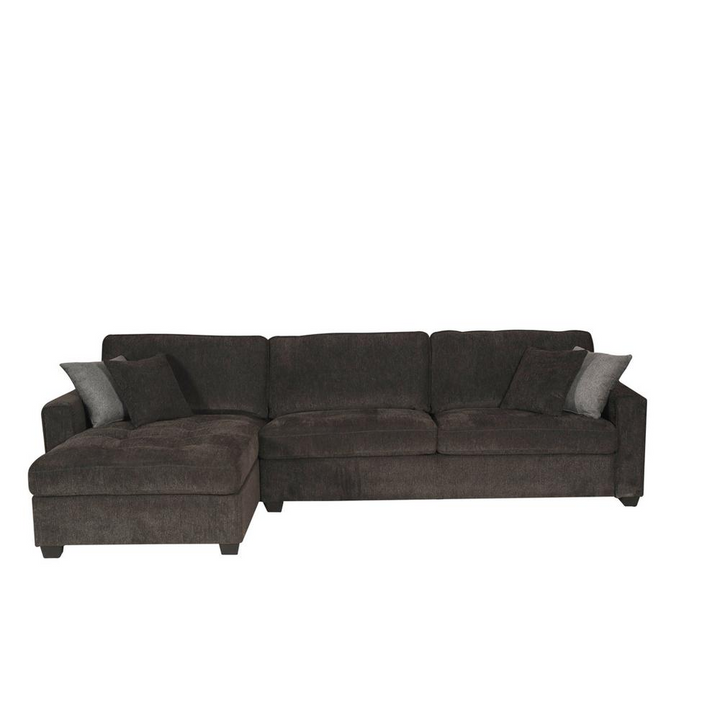 Boho Aesthetic Polaris Black Chenille 125"W Reversible Sectional Sofa | Biophilic Design Airbnb Decor Furniture 