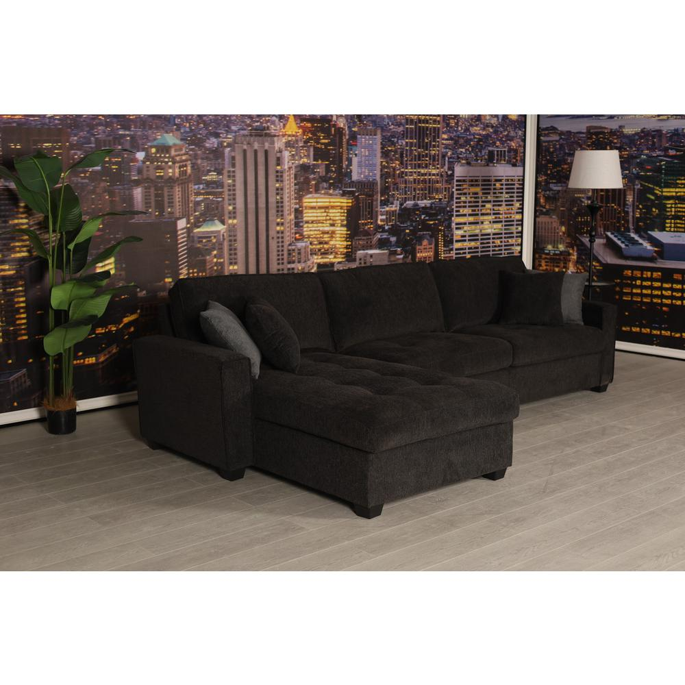 Boho Aesthetic Polaris Black Chenille 125"W Reversible Sectional Sofa | Biophilic Design Airbnb Decor Furniture 