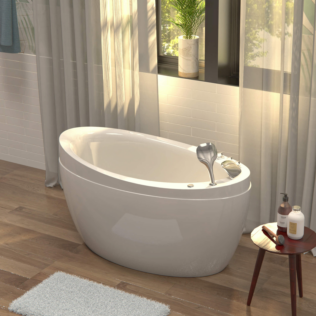 Boho Aesthetic Freestanding Air Massage Japanese-Style Bathtub with Reversible Drain | Biophilic Design Airbnb Decor Furniture 