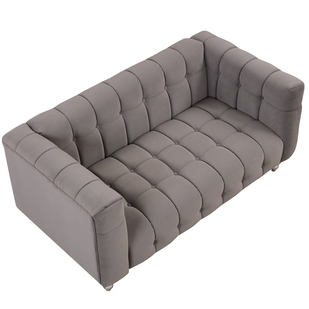 Boho Aesthetic 63" Modern Sofa Dutch Fluff Upholstered sofa with solid wood legs, buttoned tufted backrest,gray | Biophilic Design Airbnb Decor Furniture 