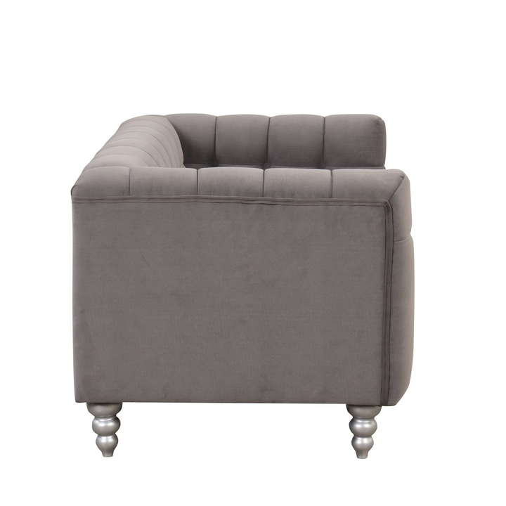 Boho Aesthetic 63" Modern Sofa Dutch Fluff Upholstered sofa with solid wood legs, buttoned tufted backrest,gray | Biophilic Design Airbnb Decor Furniture 
