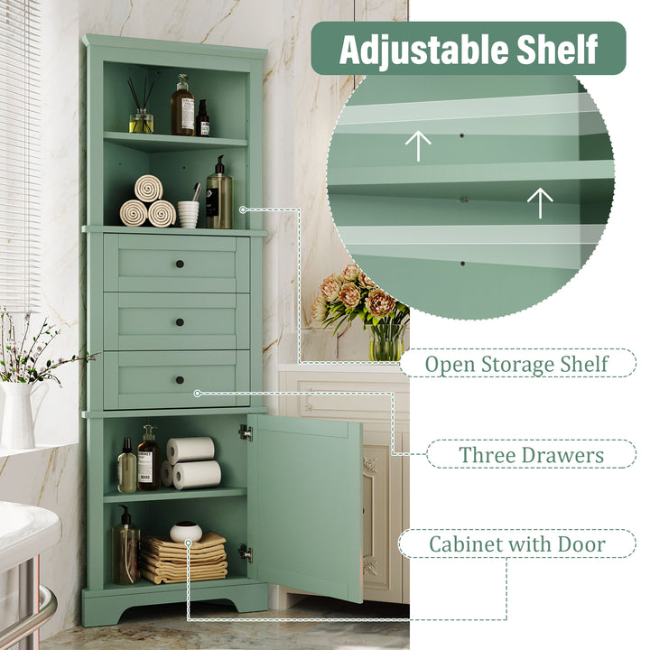 Buy farmhouse furniture Sage Green FarmhouseTall Cabinet With 3 Drawers And Adjustable Shelves For Bathroom, Kitchen Or Living Room - Modern Cottage Farmhouse Furniture