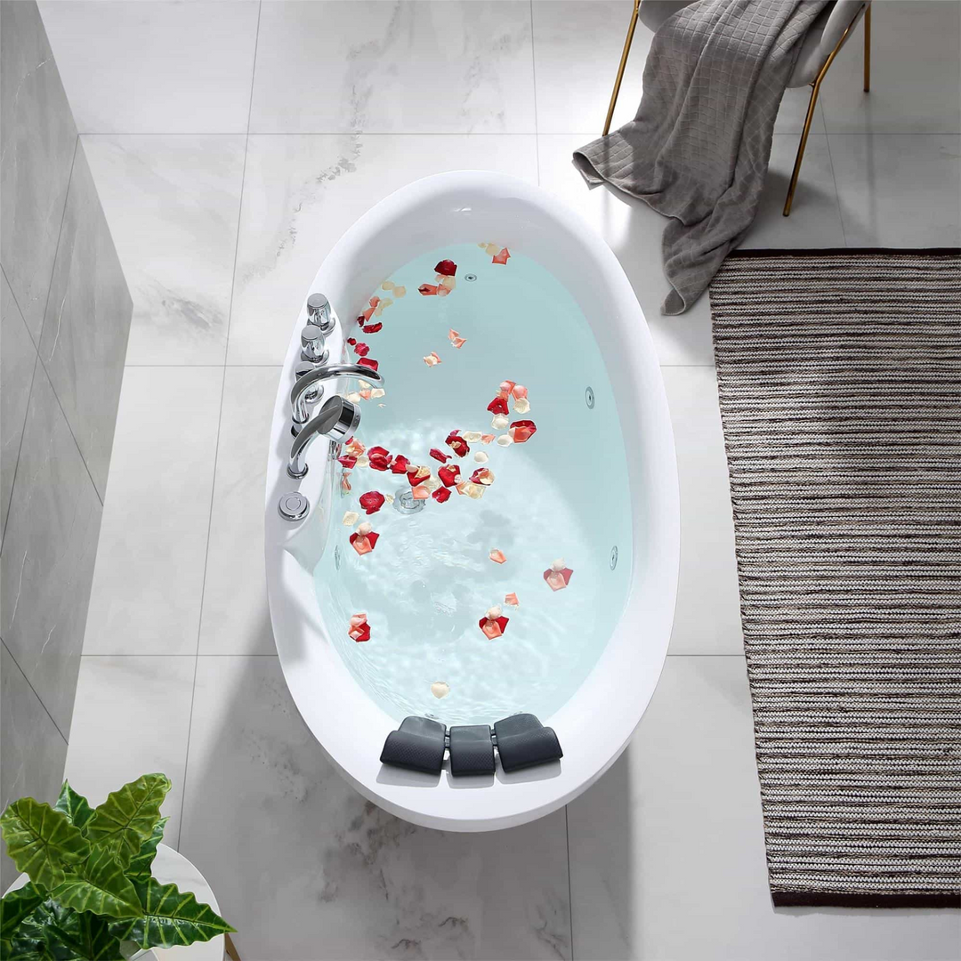 Boho Aesthetic Modern Freestanding Whirlpool Bathtub with Center Drain | Biophilic Design Airbnb Decor Furniture 