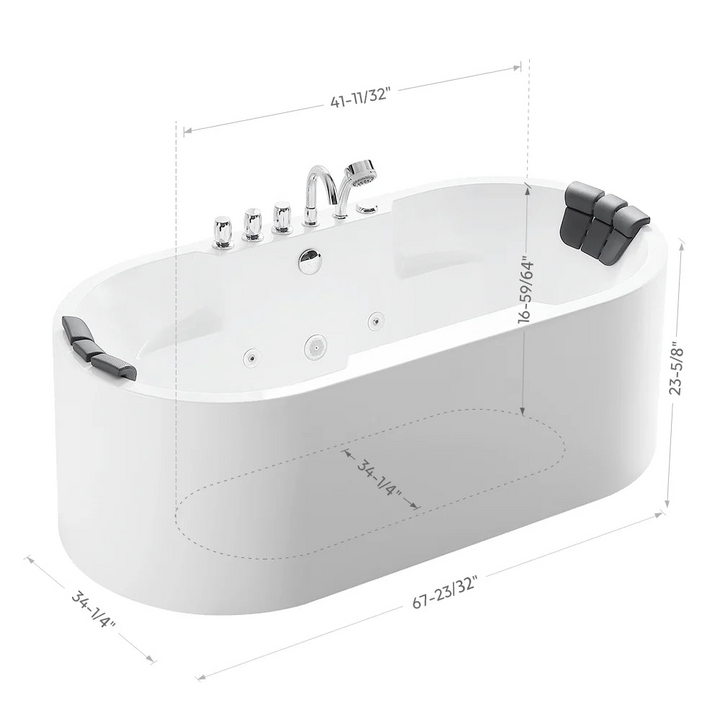 Boho Aesthetic Modern Freestanding Whirlpool Bathtub with Center Drain | Biophilic Design Airbnb Decor Furniture 