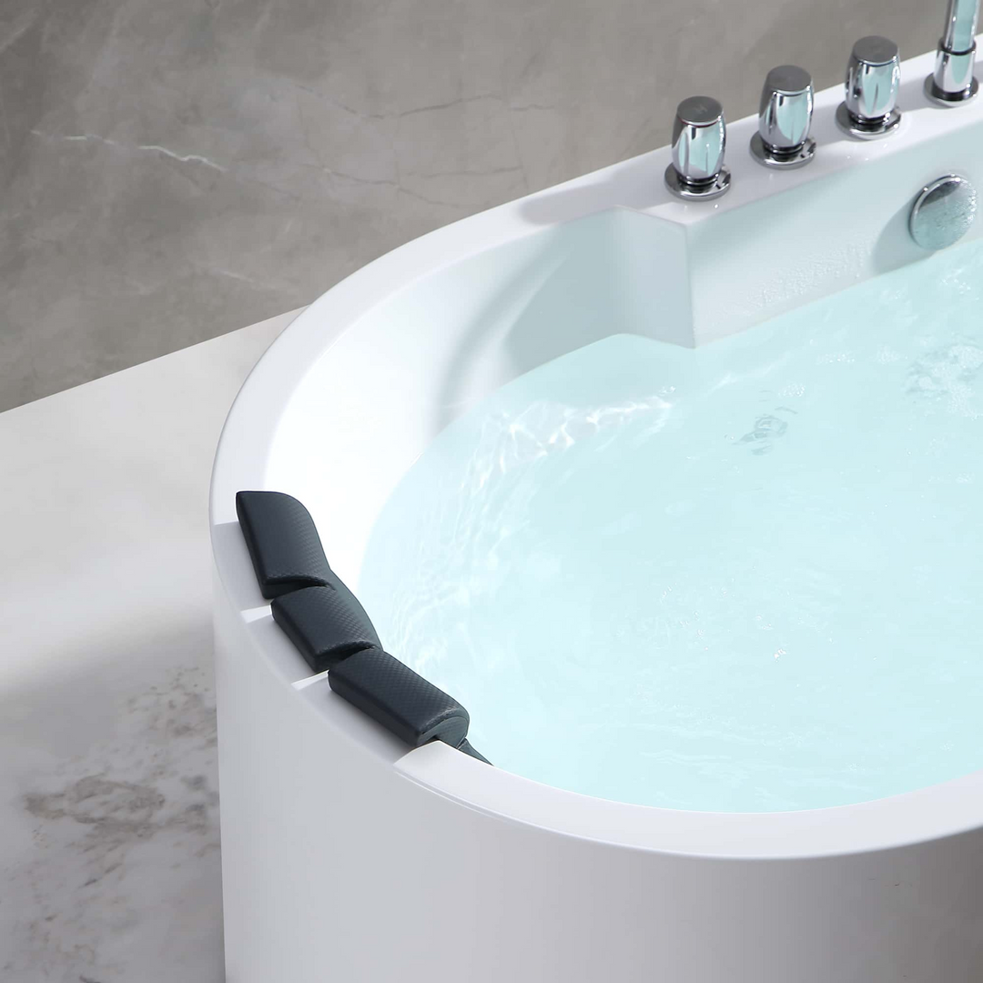 Boho Aesthetic Modern Freestanding Whirlpool Bathtub with Center Drain | Biophilic Design Airbnb Decor Furniture 