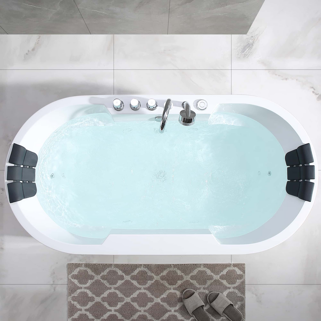 Boho Aesthetic Modern Freestanding Whirlpool Bathtub with Center Drain | Biophilic Design Airbnb Decor Furniture 