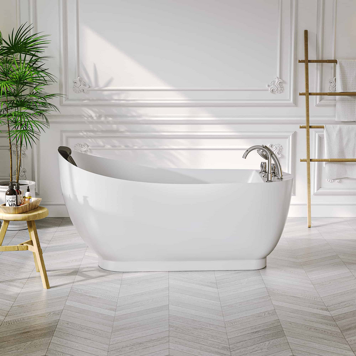 Boho Aesthetic Modern Freestanding Whirlpool Tub with Reversible Drain | Biophilic Design Airbnb Decor Furniture 