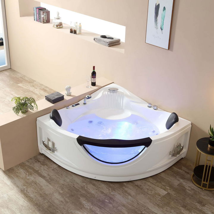 Boho Aesthetic Alcove Whirlpool Thermostatic LED Tub with Left Drain | Biophilic Design Airbnb Decor Furniture 