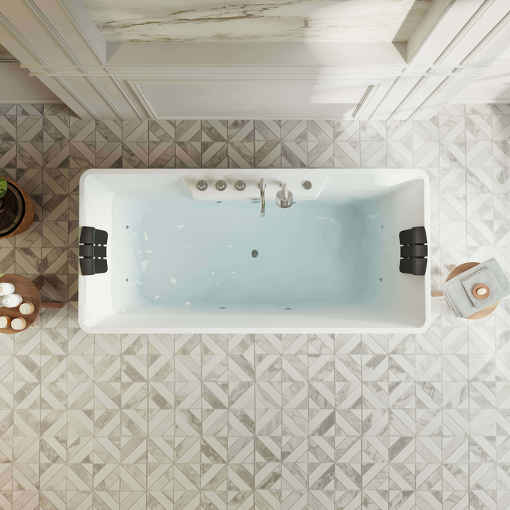 Boho Aesthetic Freestanding Whirlpool Rectangle Tub with Center Drain | Biophilic Design Airbnb Decor Furniture 