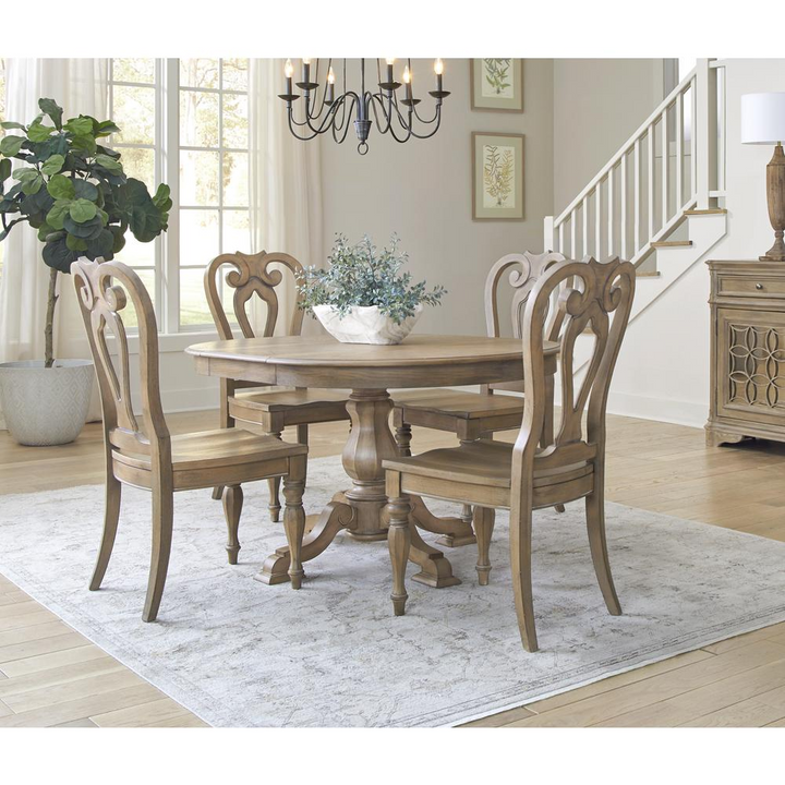 Boho Aesthetic Magnolia Manor Opt 5 Piece Pedestal Table Set | Biophilic Design Airbnb Decor Furniture 