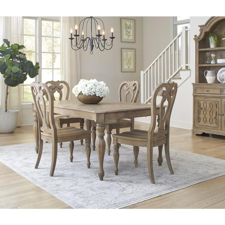 Boho Aesthetic Magnolia Manor Opt 5 Piece Rectangular Table Set | Biophilic Design Airbnb Decor Furniture 