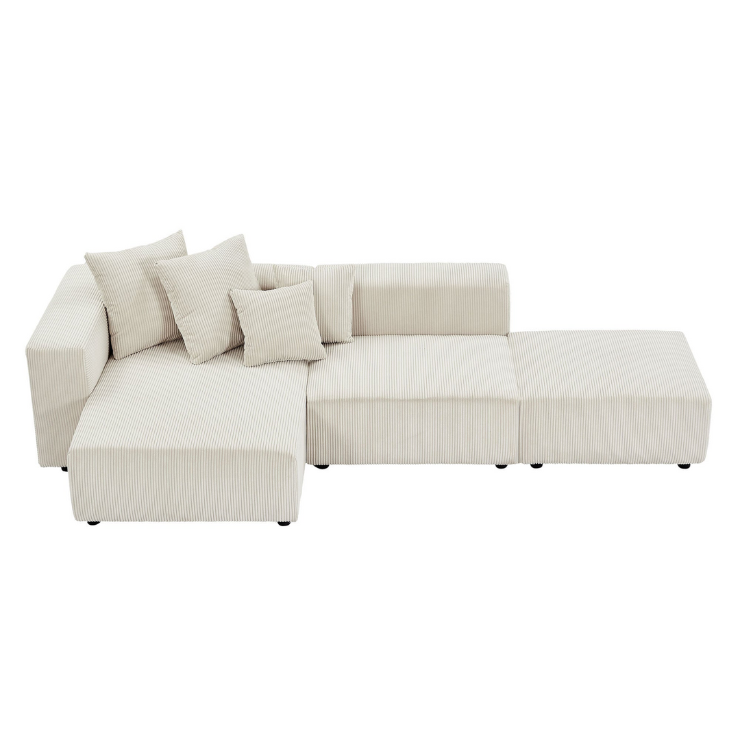 Boho Aesthetic Soft Corduroy Sectional Modular Sofa Set, Small L-Shaped Chaise Couch for Living Room, Apartment, Office, Beige | Biophilic Design Airbnb Decor Furniture 