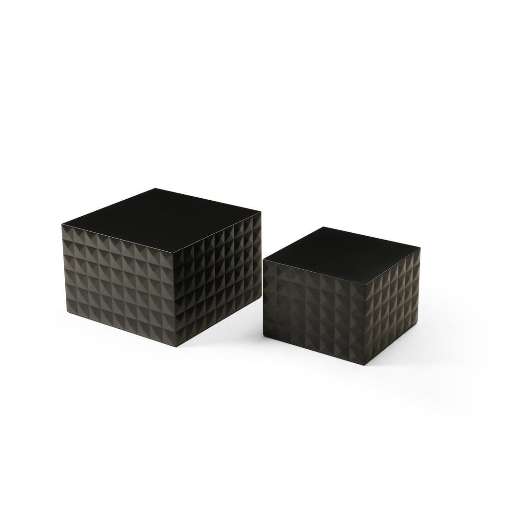 Boho Aesthetic Modern Matt Black Square Nesting Table Set of 2 | Biophilic Design Airbnb Decor Furniture 