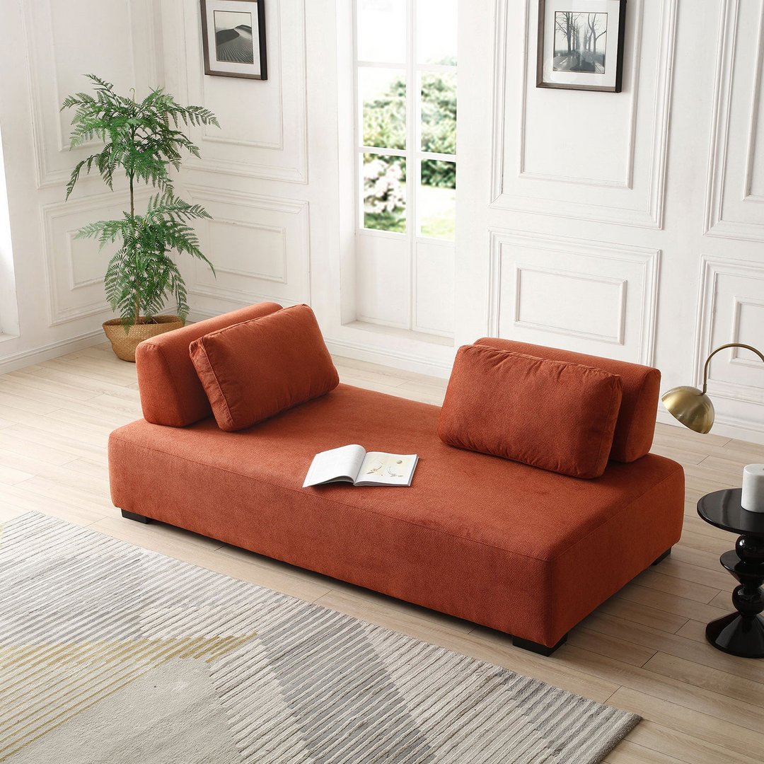 Boho Aesthetic One-Piece Morden Sofa Counch 3-Seater Minimalist Sofa for Living Room Lounge Home Office Orange | Biophilic Design Airbnb Decor Furniture 