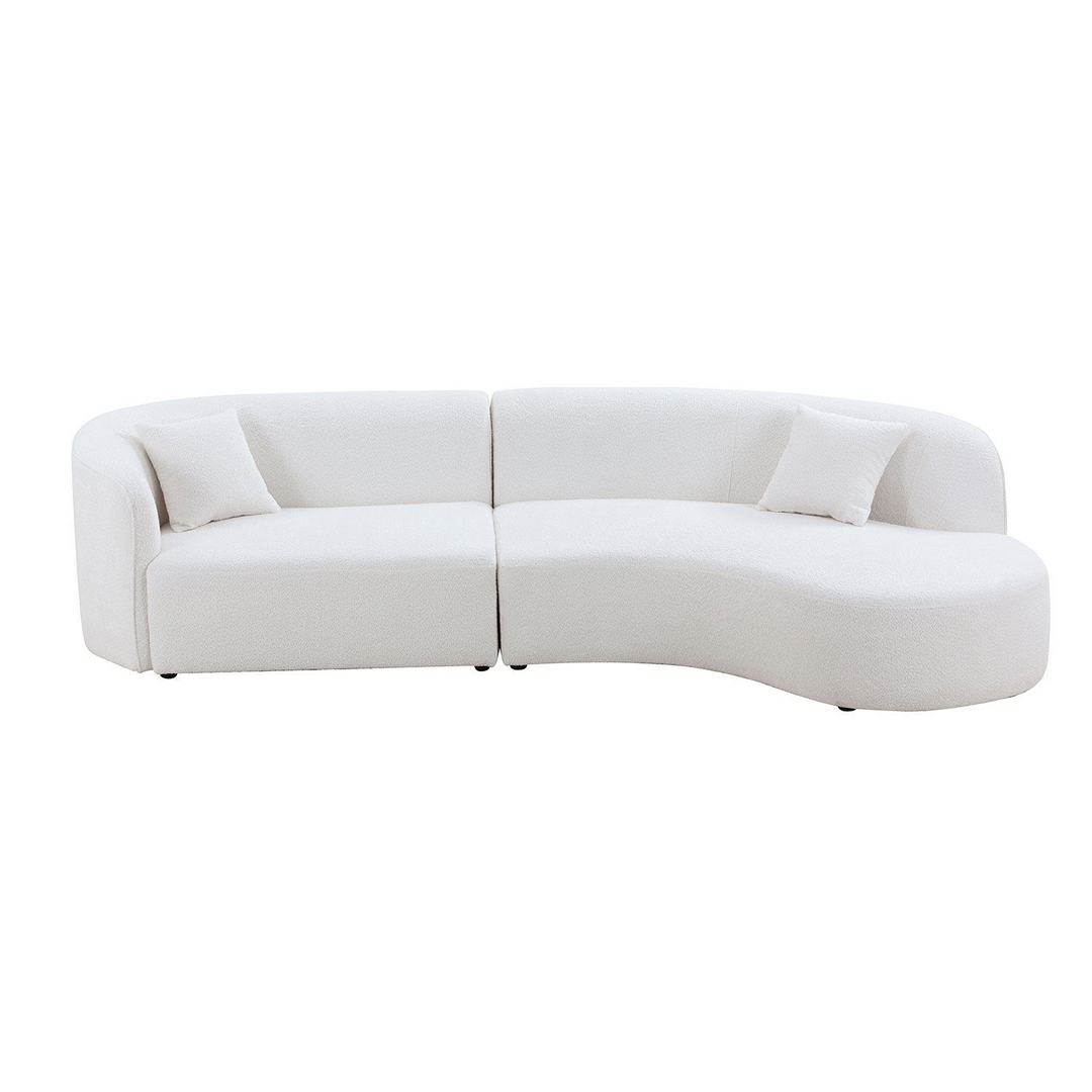 Boho Aesthetic Luxury Modern Style Living Room Upholstery Curved Sofa with Chaise 2-Piece Set, Right Hand Facing Sectional,  Boucle Couch, White | Biophilic Design Airbnb Decor Furniture 