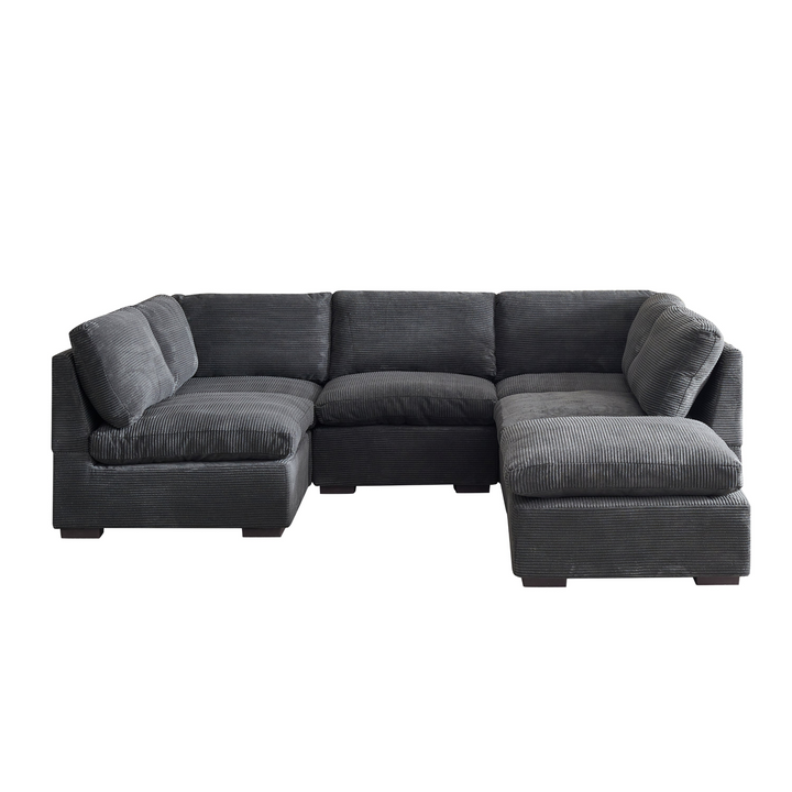 Boho Aesthetic Convertible Modern Luxury Sectional Sofa Couch for Living Room Quality Corduroy Upholstery Modular Sofa Dark Grey | Biophilic Design Airbnb Decor Furniture 