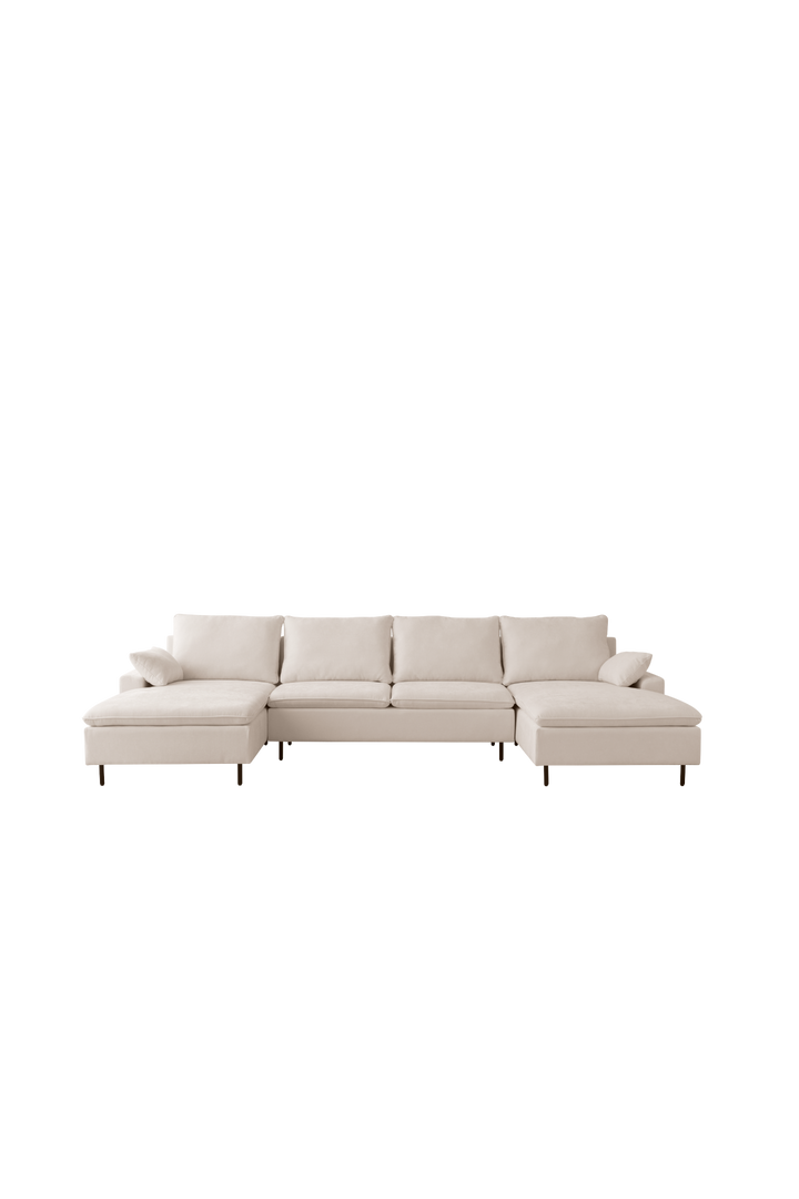 Boho Aesthetic U-Shaped linen sectional sofa with double chaises,Beige | Biophilic Design Airbnb Decor Furniture 
