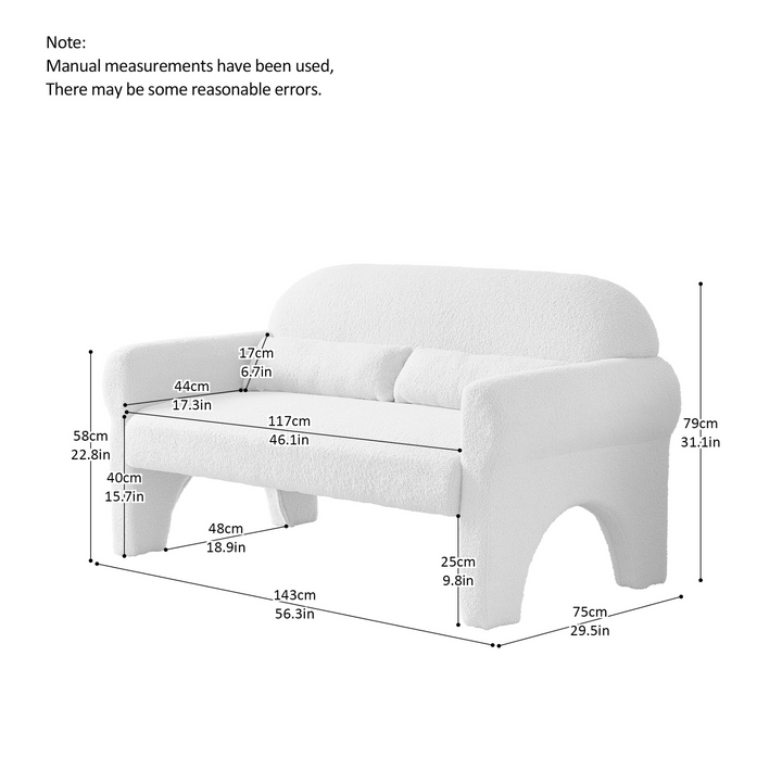 Boho Aesthetic White Teddy Modern Boucle Loveseat for Living room | Biophilic Design Airbnb Decor Furniture 