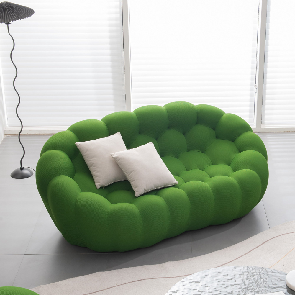 Boho Aesthetic 74.8'' Large Green Modern bubble floor couch for living room | Biophilic Design Airbnb Decor Furniture 